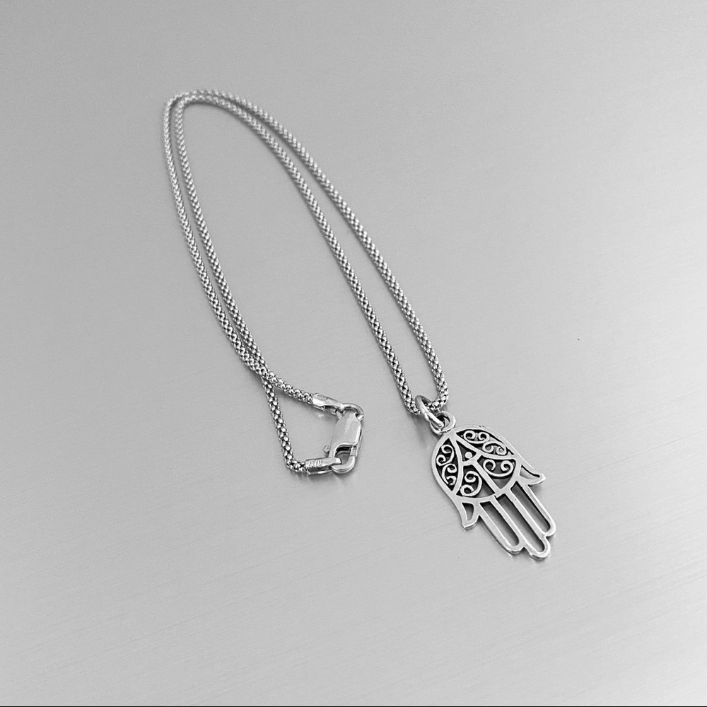 Sterling Silver Hand of Fatima Necklace, Religious